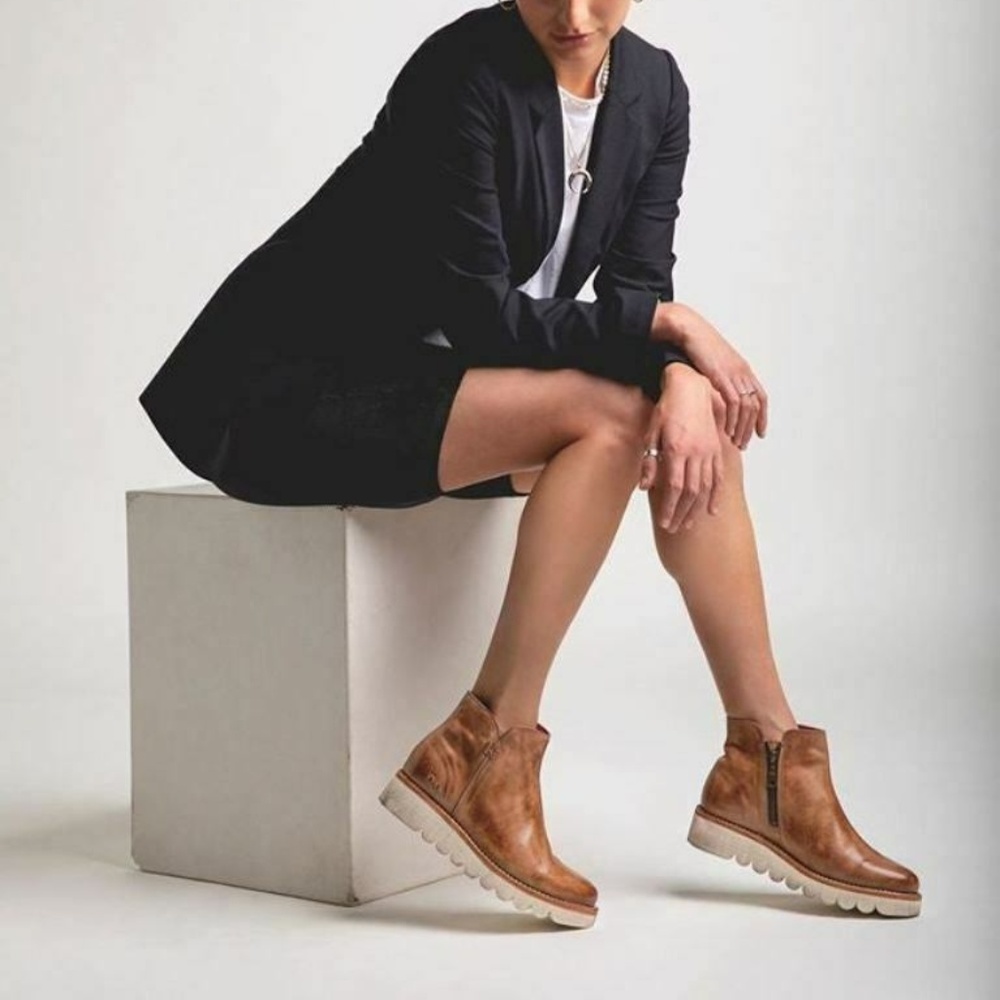 NEW NIB BED STU $265 TAN RUSTIC LYDYI PLATFORM LEA - Picture 2 of 8